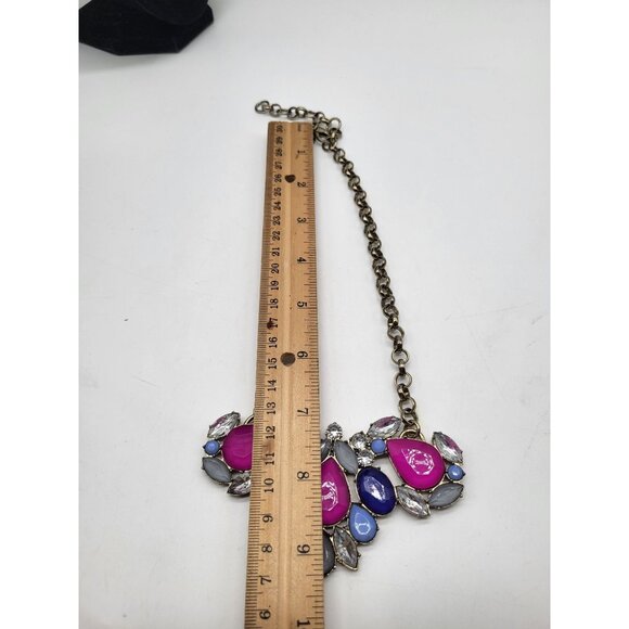 J. Crew Bold Colorful Chunky Statement Necklace Jewel Tones Blue Clear Fuchsia - Picture 6 of 12